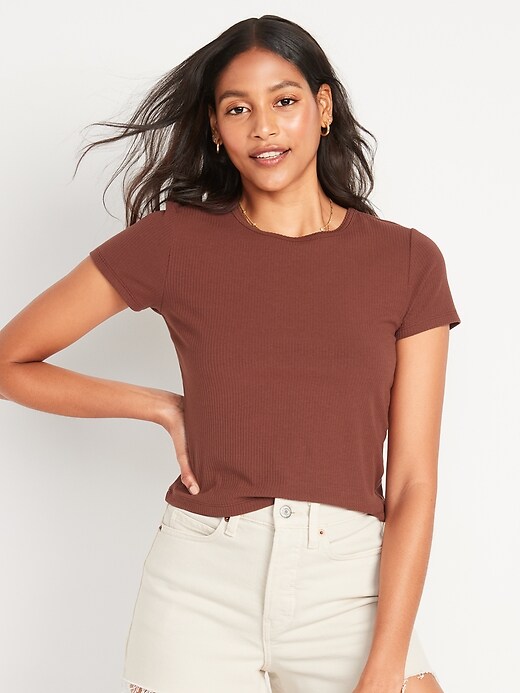 Oldnavy Fitted Short-Sleeve Cropped Rib-Knit T-Shirt for Women
