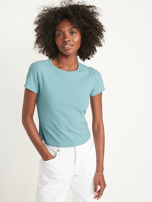 Old Navy - Fitted Short-Sleeve Cropped Rib-Knit T-Shirt for Women