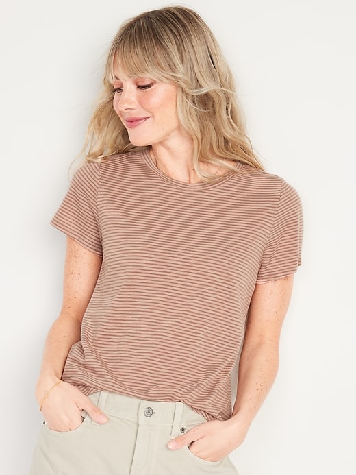 Image number 1 showing, Short-Sleeve EveryWear Striped Slub-Knit T-Shirt for Women