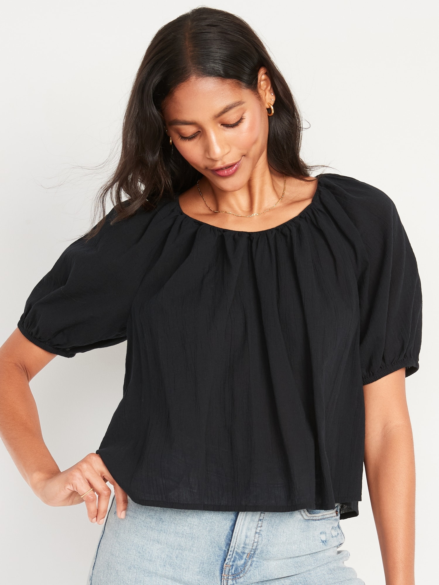 Puff-Sleeve Cutout Tie-Back Swing Blouse for Women | Old Navy