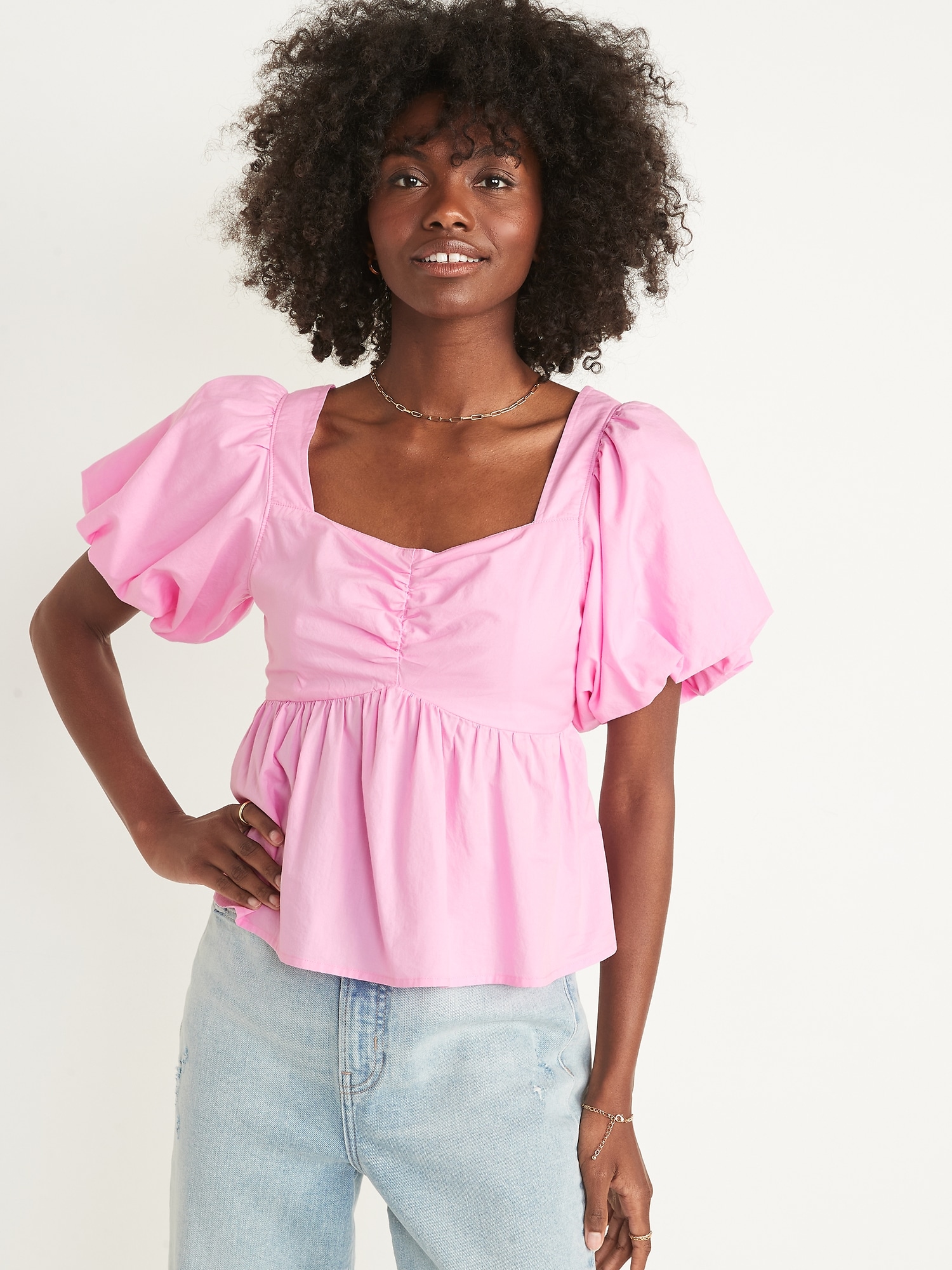 Puff-Sleeve Ruched Smocked Babydoll Swing Blouse for Women | Old Navy