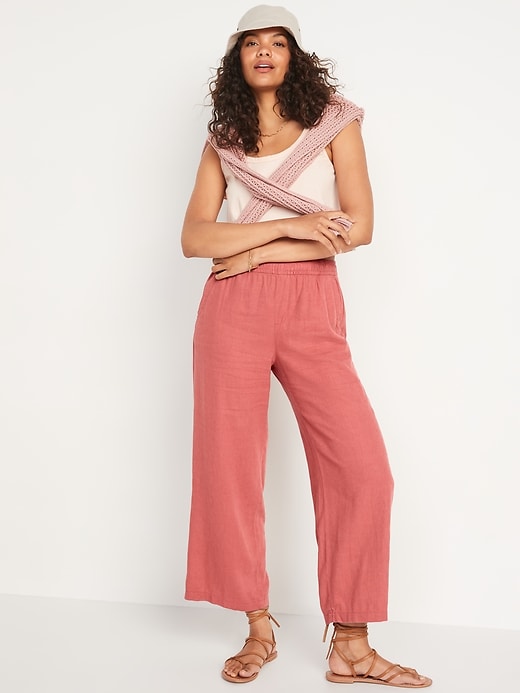 Image number 3 showing, High-Waisted Linen-Blend Wide-Leg Pants for Women