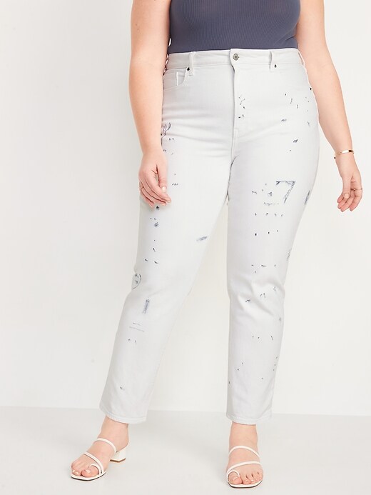 Image number 4 showing, High-Waisted OG Straight Paint-Splatter White Ankle Jeans for Women