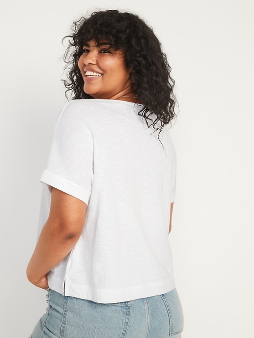 Image number 6 showing, Short-Sleeve Crinkled Slub-Knit Henley Easy T-Shirt for Women