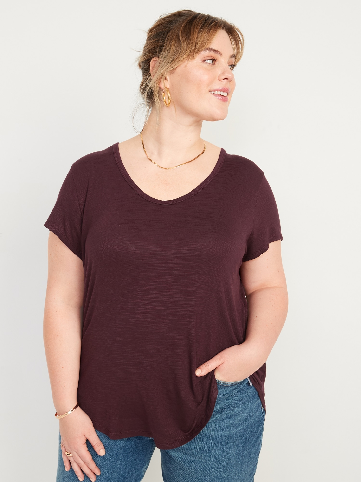 Luxe Slub-Knit Voop-Neck Tunic T-Shirt for Women | Old Navy