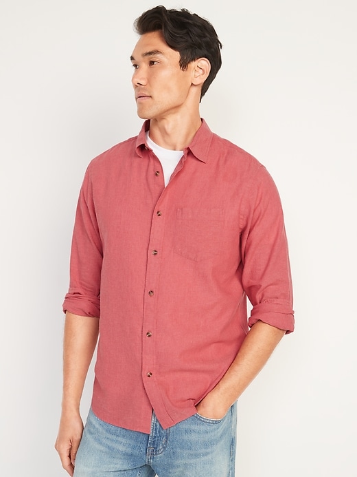 Old Navy Regular Fit Linen-Blend Everyday Shirt for Men. 1