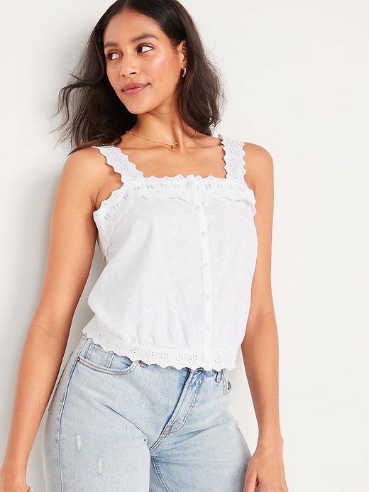 Image number 1 showing, Cropped Embroidered Button-Down Cami Blouse for Women