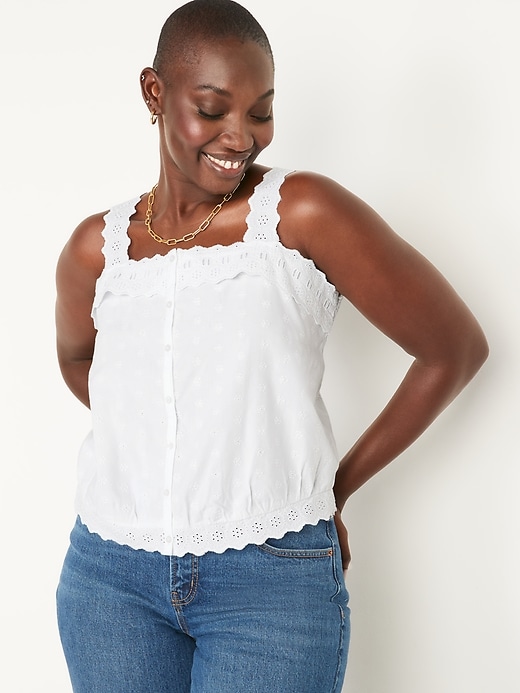 Image number 5 showing, Cropped Embroidered Button-Down Cami Blouse for Women
