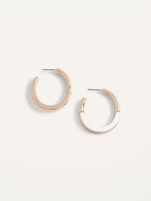 View large product image 1 of 1. Gold-Toned Metal/Shell Hoop Earrings for Women