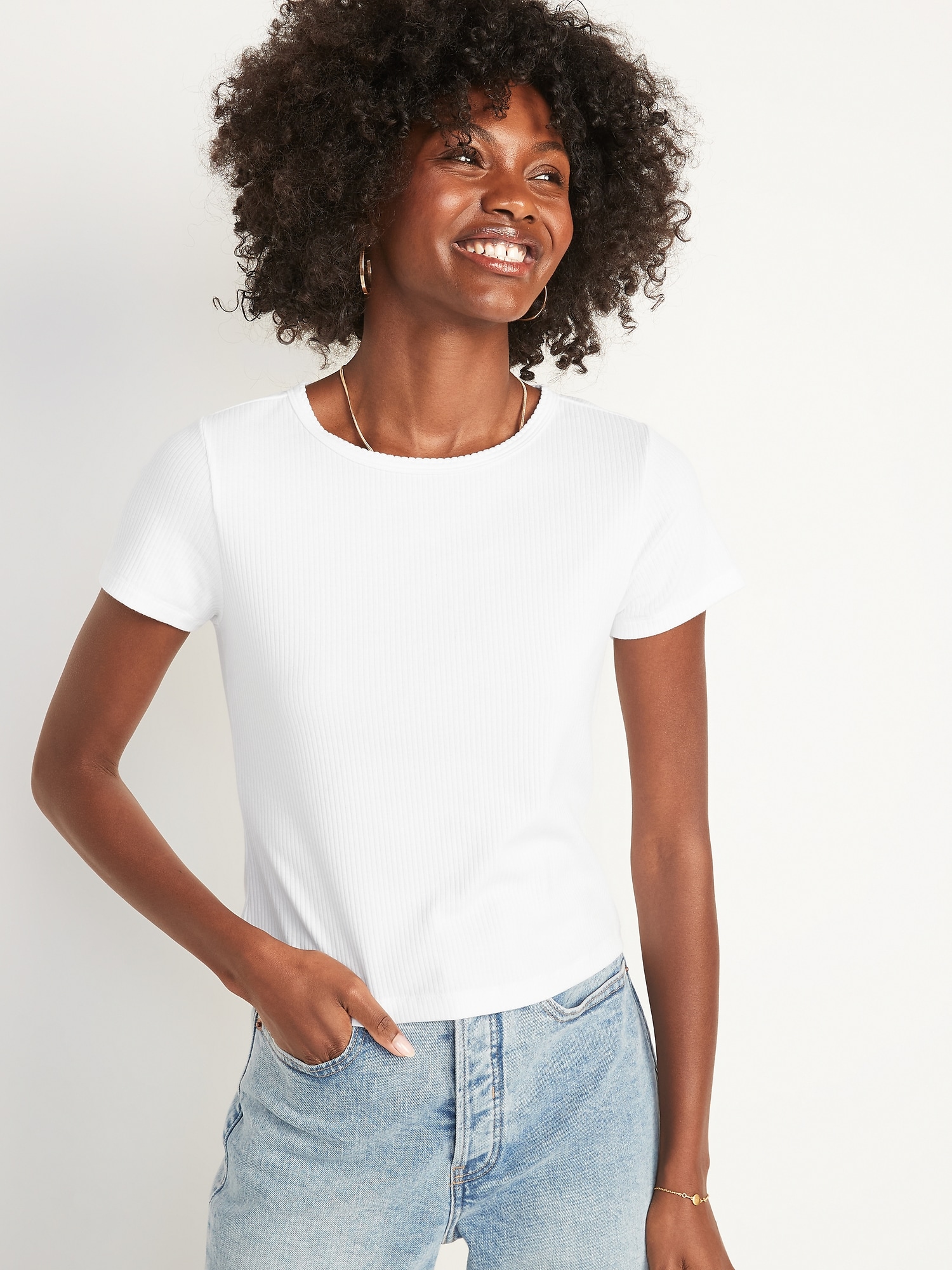 Womens Casual Tops Long Sleeve T Shirts Neck Slim Fit Rib-Knit Tee