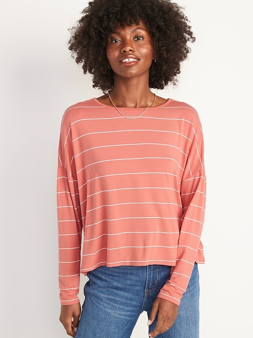 Image number 1 showing, Oversized Luxe Striped Long-Sleeve T-Shirt for Women