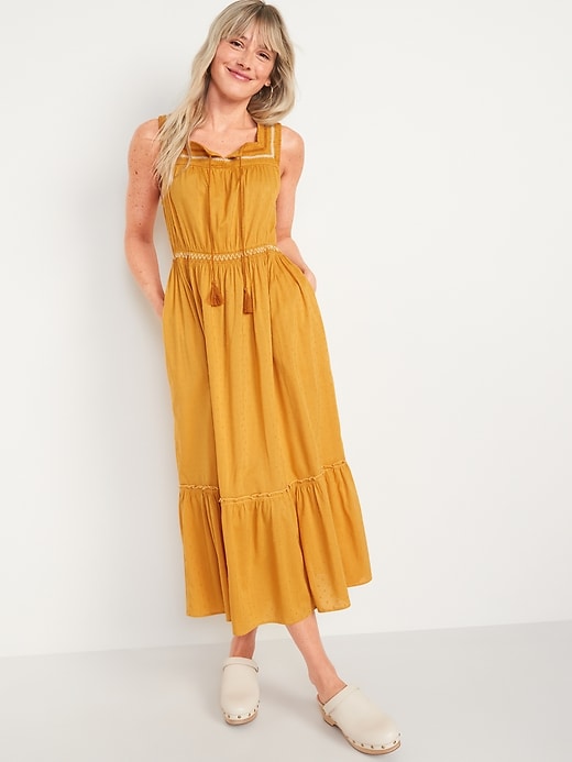 Image number 1 showing, Sleeveless Waist-Defined Embroidered Clip-Dot Maxi Dress