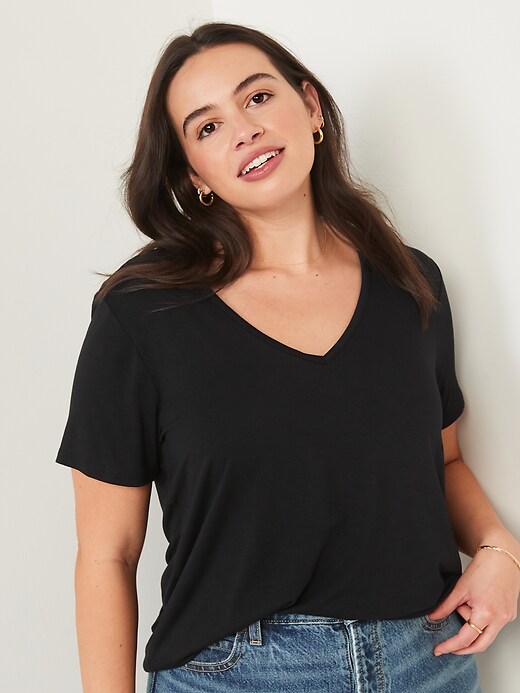 Image number 5 showing, Short-Sleeve Luxe V-Neck T-Shirt for Women