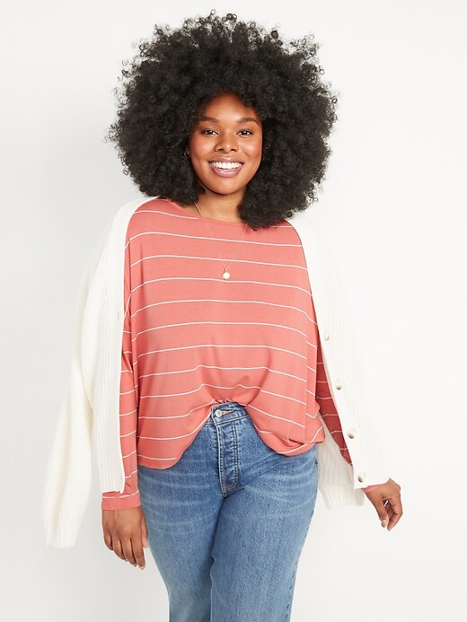 Image number 3 showing, Oversized Luxe Striped Long-Sleeve T-Shirt for Women