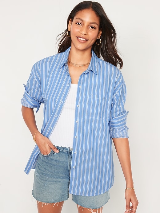 Image number 1 showing, Oversized Striped Boyfriend Shirt for Women
