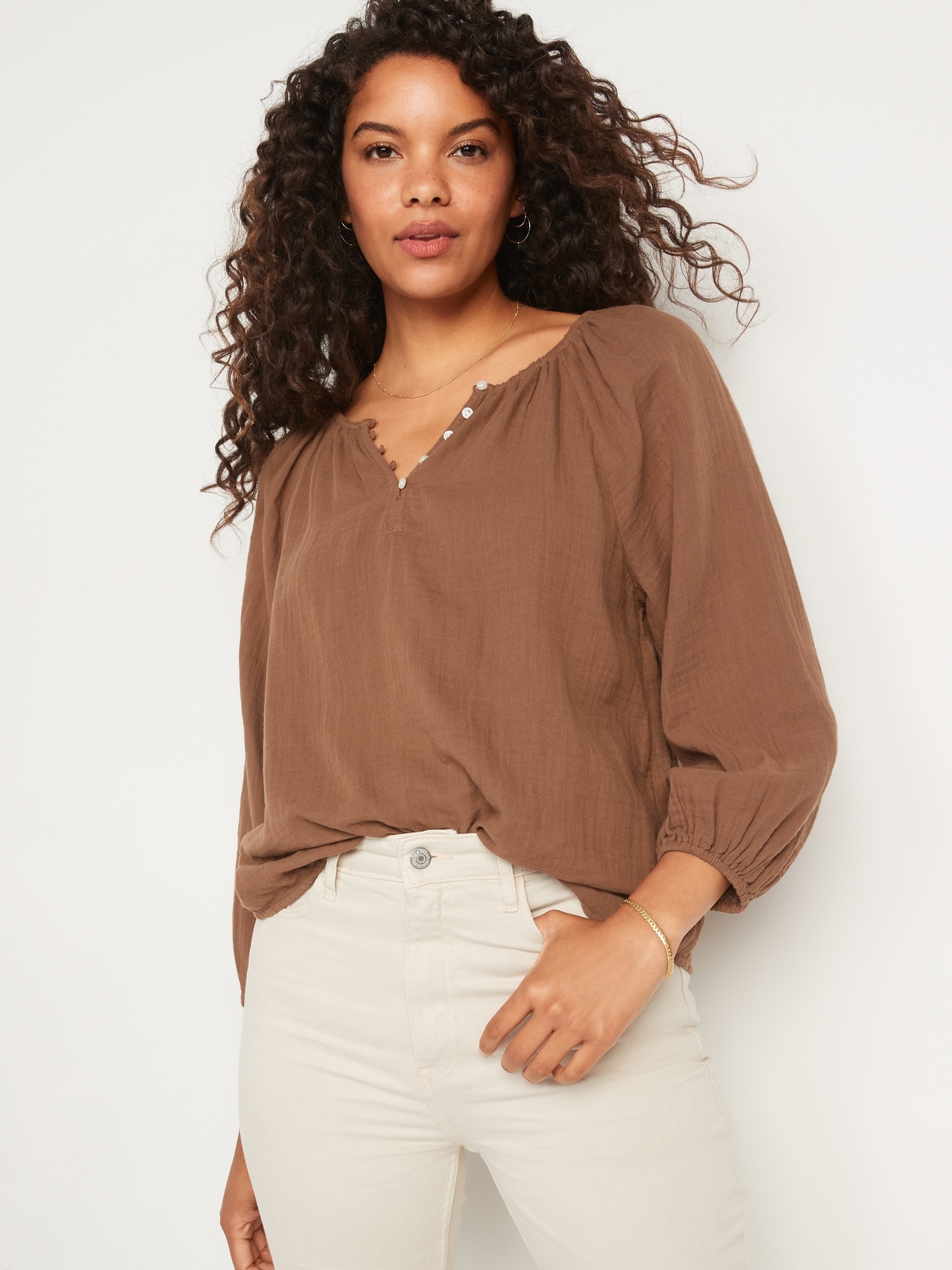 Shirred Double-Weave Long-Sleeve for Women | Blouse Old Navy