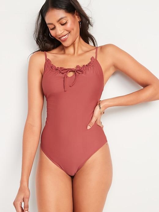 Old Navy Gathered Keyhole One-Piece Swimsuit for Women. 1