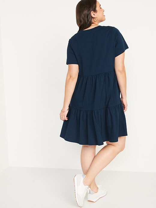 Image number 6 showing, Short-Sleeve Tiered Slub-Knit Mini Swing Dress for Women