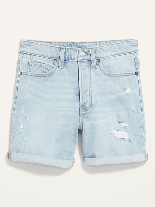 Image number 4 showing, High-Waisted Button-Fly O.G. Straight Ripped Jean Shorts -- 5-inch inseam