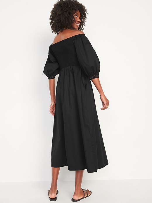 Image number 2 showing, Fit & Flare Off-the-Shoulder Cotton-Poplin Smocked Maxi Dress for Women