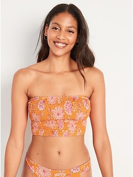 Smocked bandeau store swim top