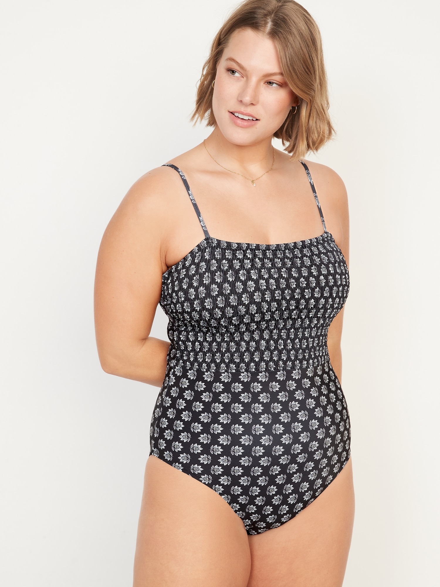 Smocked Bandeau One-Piece Swimsuit