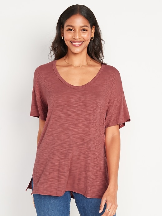 Image number 1 showing, Oversized Luxe Voop-Neck Tunic T-Shirt