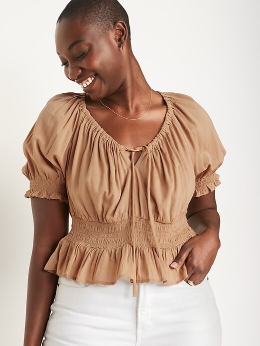 Image number 5 showing, Puff-Sleeve Smocked Poet Blouse for Women