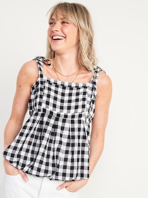 Old Navy Sleeveless Tie-Shoulder Gingham Babydoll Top for Women. 1