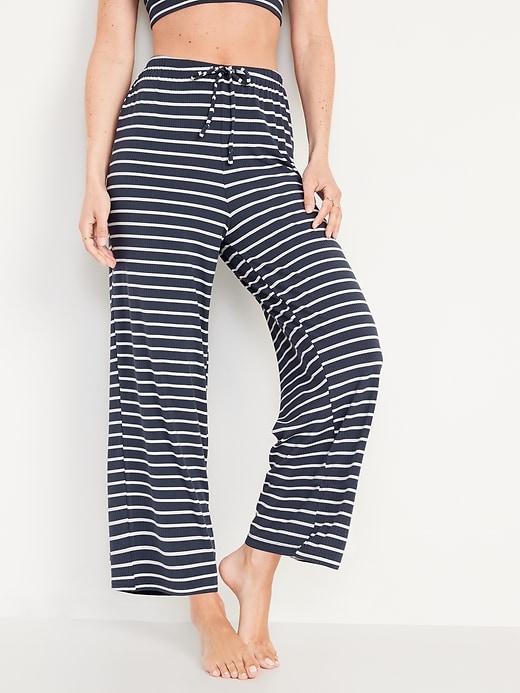 Old Navy - High-Waisted Sunday Sleep Striped Cropped Rib-Knit Wide-Leg  Lounge Pants for Women