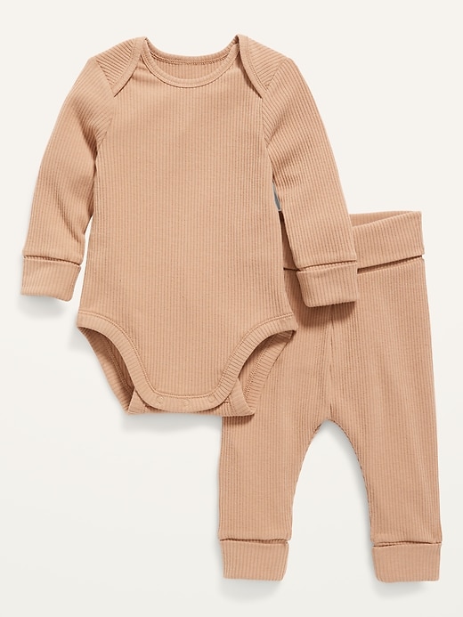 View large product image 1 of 3. Unisex Adjustable-Length Rib-Knit Bodysuit & Leggings Set for Baby