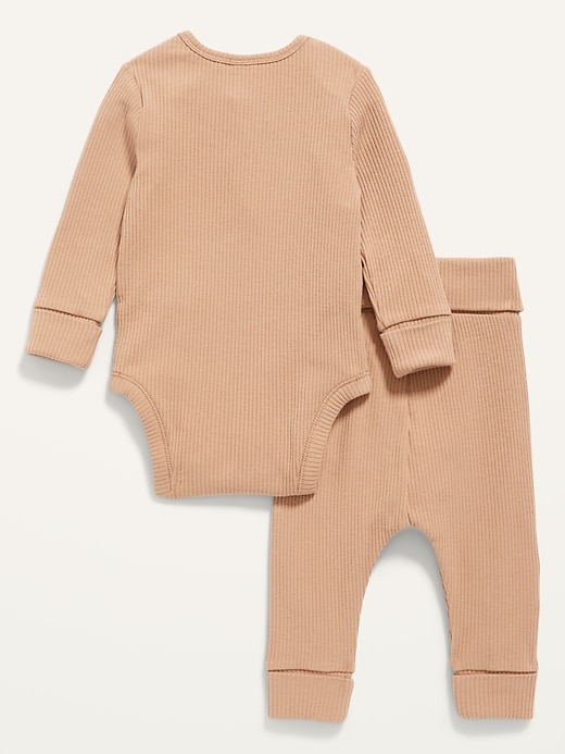 View large product image 2 of 3. Unisex Adjustable-Length Rib-Knit Bodysuit & Leggings Set for Baby