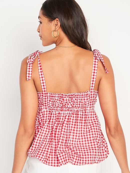 Image number 2 showing, Sleeveless Tie-Shoulder Gingham Babydoll Top for Women