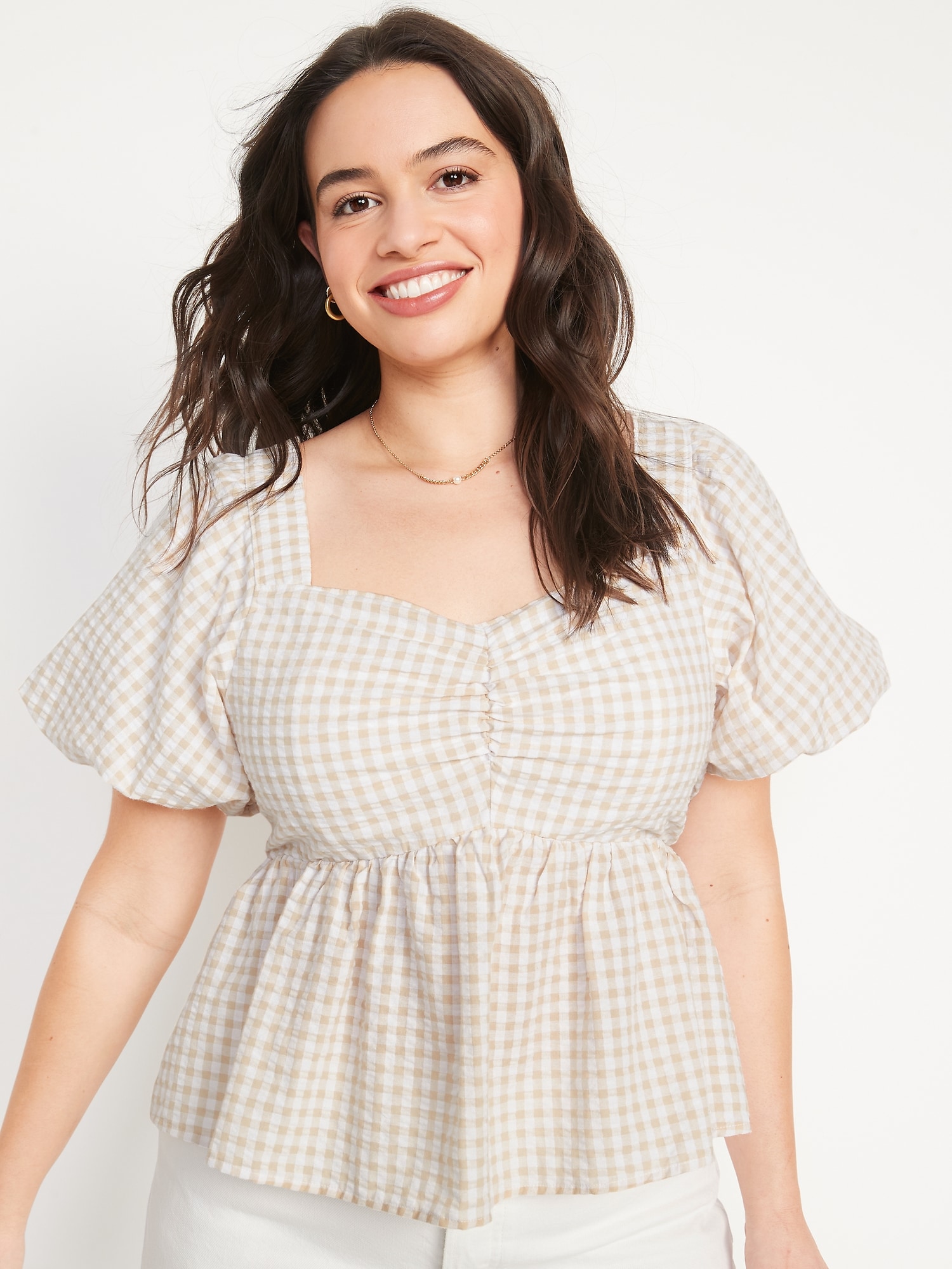 Puff-Sleeve Smocked Seersucker Babydoll Swing Blouse for Women | Old Navy