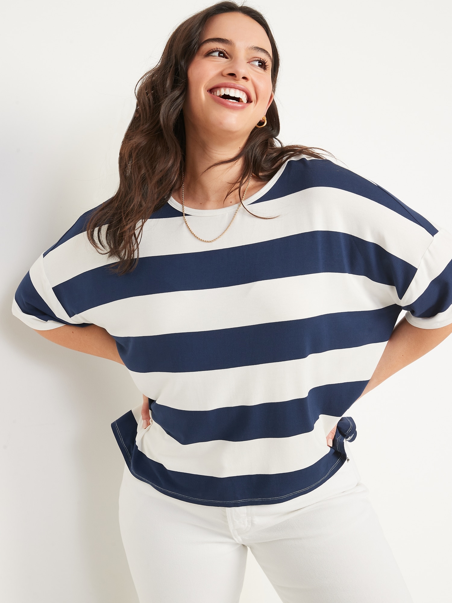 Luxe Oversized Striped Cropped T-Shirt for Women