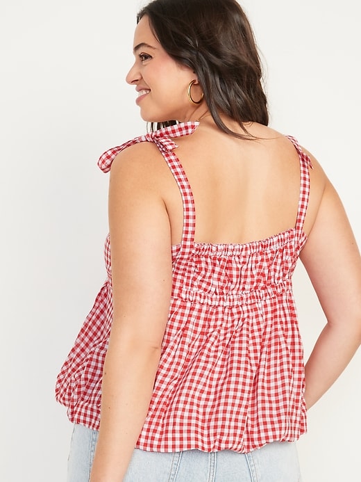 Image number 6 showing, Sleeveless Tie-Shoulder Gingham Babydoll Top for Women