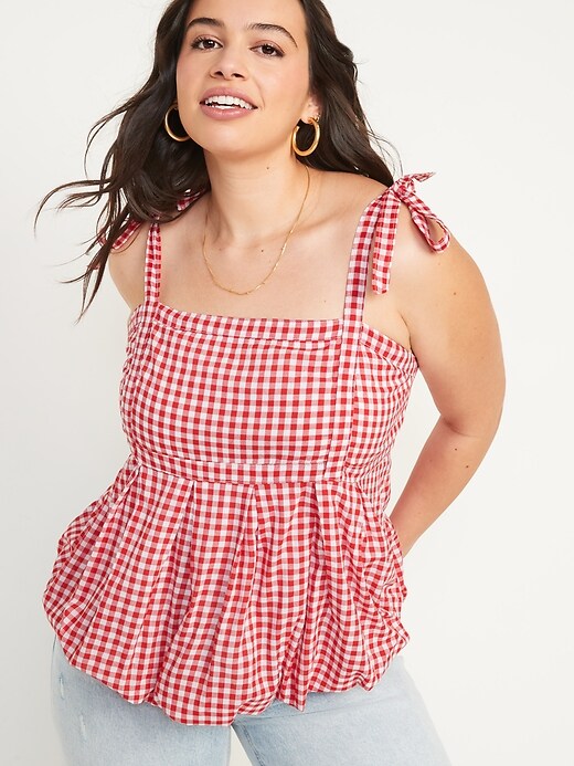 Image number 5 showing, Sleeveless Tie-Shoulder Gingham Babydoll Top for Women