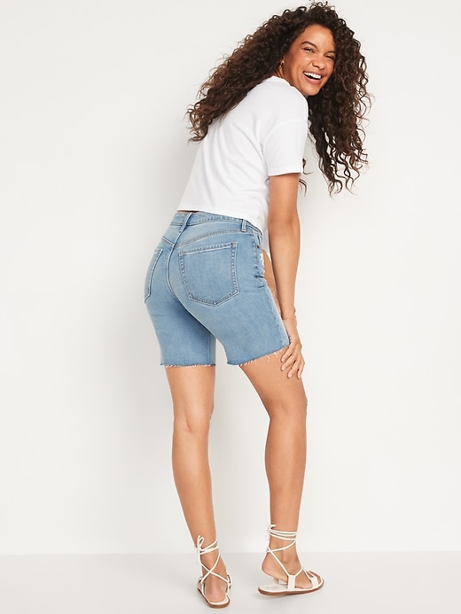 Image number 2 showing, High-Waisted O.G. Straight Embroidered Cut-Off Jean Shorts -- 7-inch inseam