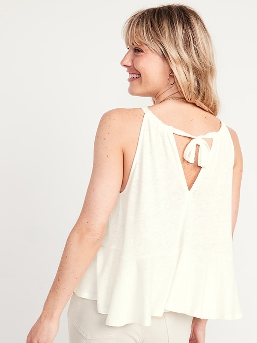 Strappy Halter Linen Peplum Top