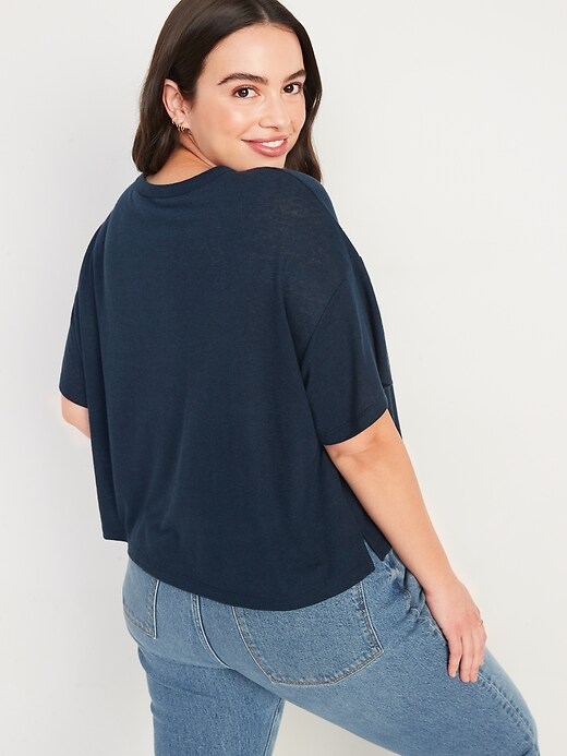 Image number 6 showing, Elbow-Sleeve Oversized Linen-Blend T-Shirt for Women