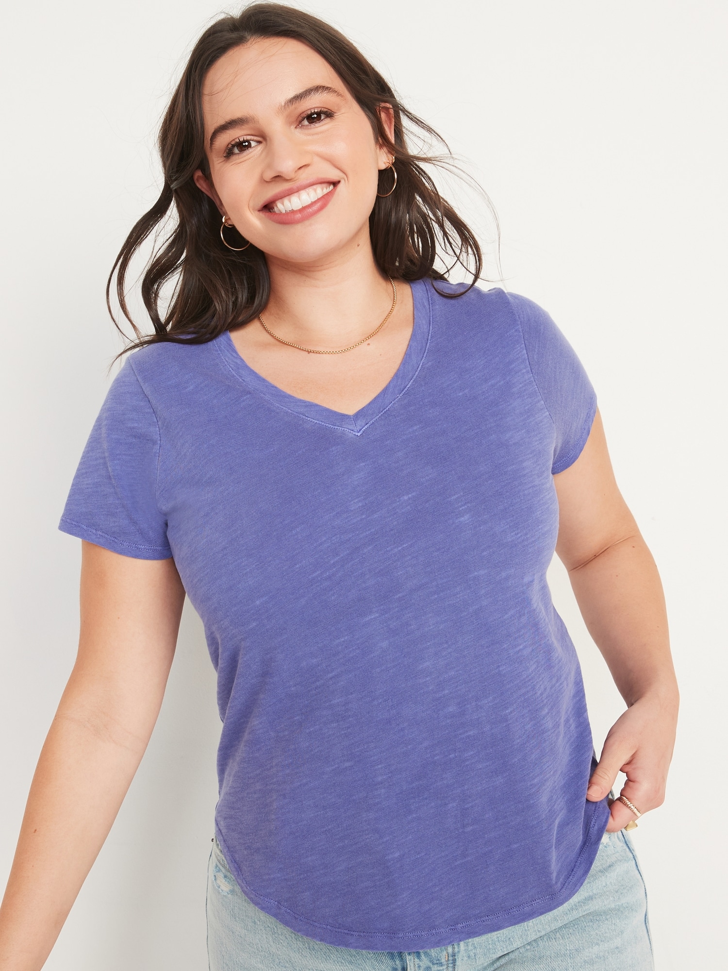 Short-Sleeve EveryWear V-Neck Slub-Knit T-Shirt for Women | Old Navy