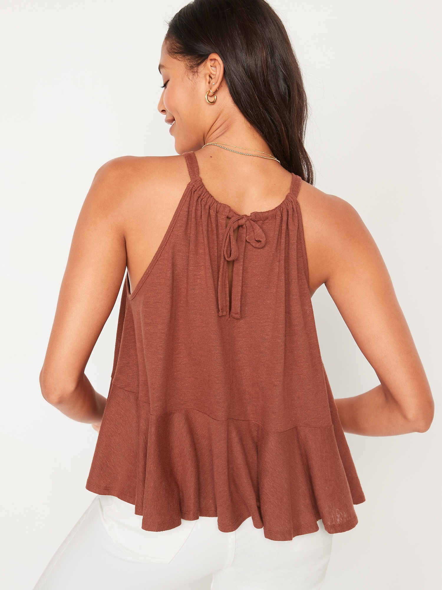 Strappy Halter Linen Peplum Top