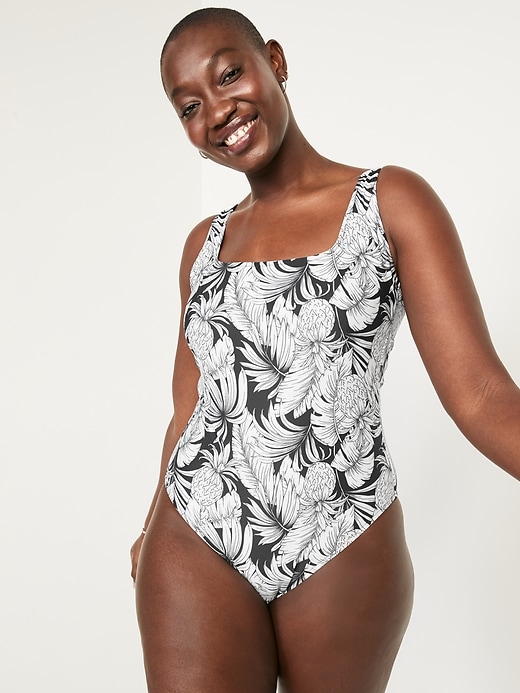 Square-Neck French-Cut One-Piece Swimsuit