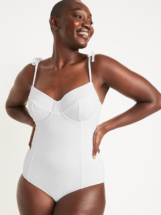 Image number 5 showing, Tie-Shoulder Piqué Underwire One-Piece Swimsuit for Women