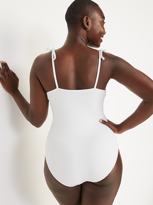 Image number 6 showing, Tie-Shoulder Piqué Underwire One-Piece Swimsuit for Women