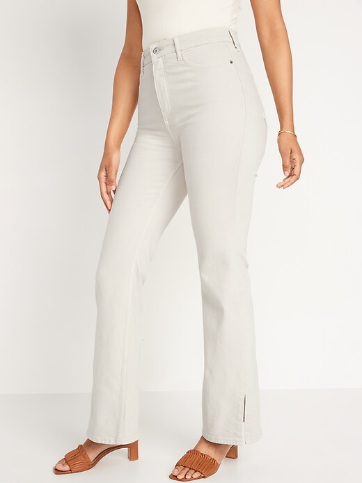 Old Navy Higher High-Rise Off-White Side-Split Flare Jeans for Women. 1