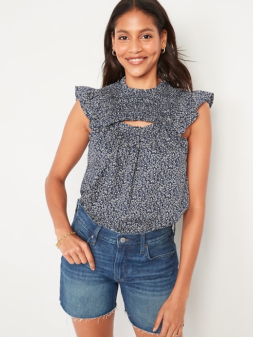 Old Navy Flutter-Sleeve Smocked Cutout Swing Blouse for Women. 1