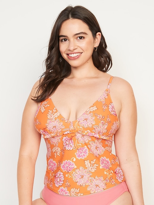 Image number 5 showing, V-Neck Ruffle-Trimmed Tankini Swim Top
