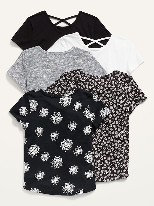 Softest Short-Sleeve Lattice-Back T-Shirt Variety 5-Pack for Girls