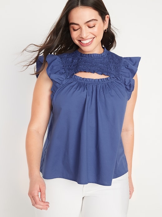 Flutter-Sleeve Smocked Cutout Swing Blouse for Women | Old Navy